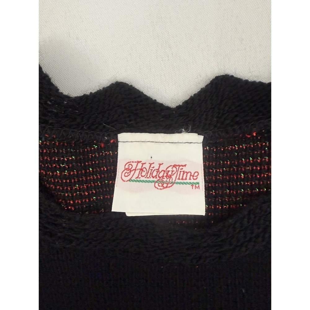 VTG Holiday Time Black Poinsettia Metallic Christmas Sweater Womens Size M - Picture 3 of 9